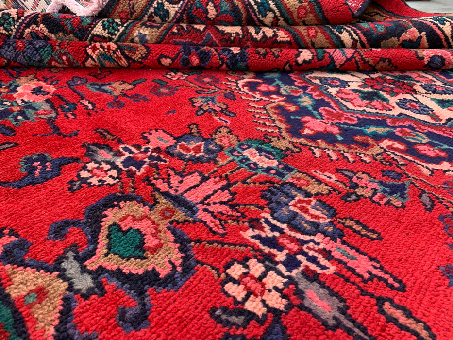 9'11 x 6'11 Handgeknoopt Perzisch wollen tapijt - Rood floraal medaillonontwerp - KBHM-1022