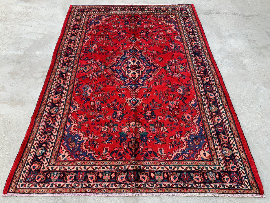 9'11 x 6'11 Handgeknoopt Perzisch wollen tapijt - Rood floraal medaillonontwerp - KBHM-1022