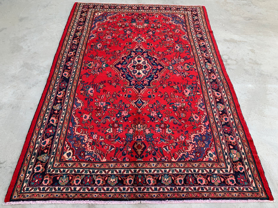 9'11 x 6'11 Handgeknoopt Perzisch wollen tapijt - Rood floraal medaillonontwerp - KBHM-1022
