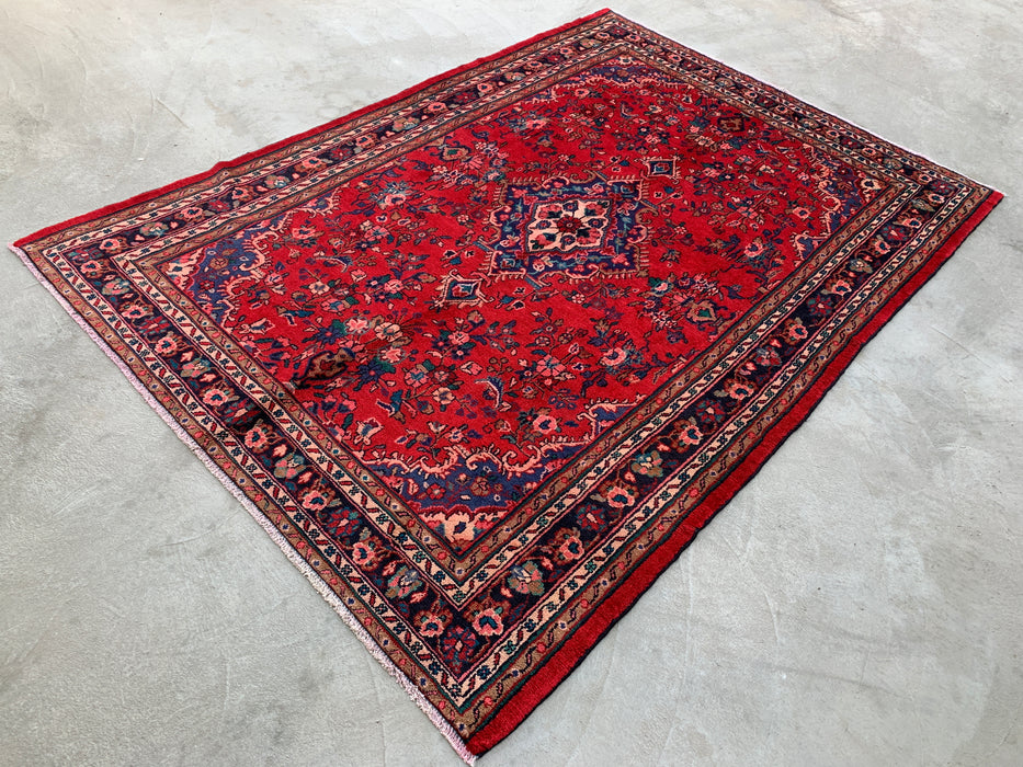 9'11 x 6'11 Handgeknoopt Perzisch wollen tapijt - Rood floraal medaillonontwerp - KBHM-1022