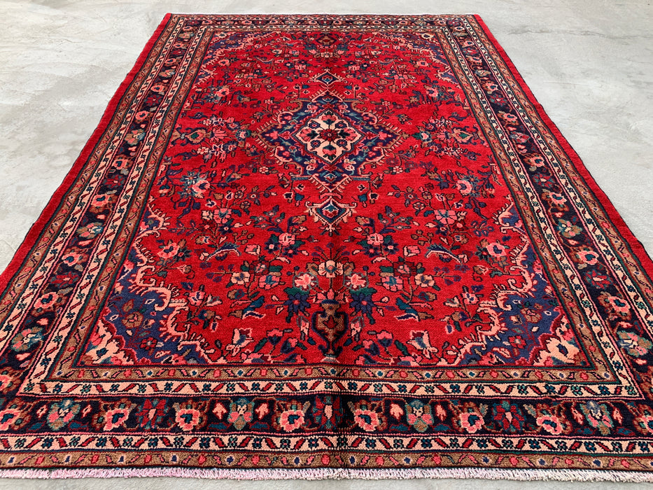 9'11 x 6'11 Handgeknoopt Perzisch wollen tapijt - Rood floraal medaillonontwerp - KBHM-1022
