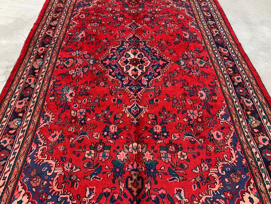 9'11 x 6'11 Handgeknoopt Perzisch wollen tapijt - Rood floraal medaillonontwerp - KBHM-1022