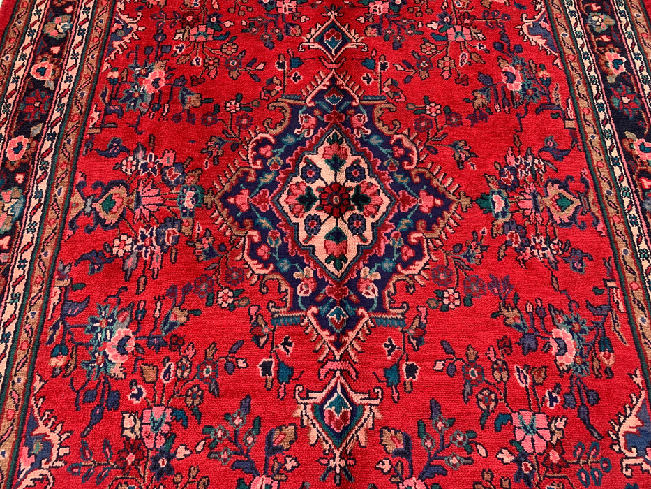 9'11 x 6'11 Handgeknoopt Perzisch wollen tapijt - Rood floraal medaillonontwerp - KBHM-1022