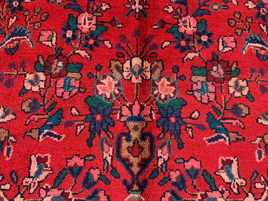 9'11 x 6'11 Handgeknoopt Perzisch wollen tapijt - Rood floraal medaillonontwerp - KBHM-1022
