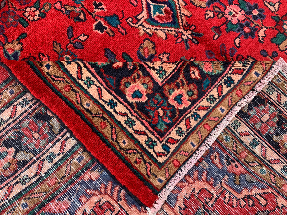 9'11 x 6'11 Handgeknoopt Perzisch wollen tapijt - Rood floraal medaillonontwerp - KBHM-1022