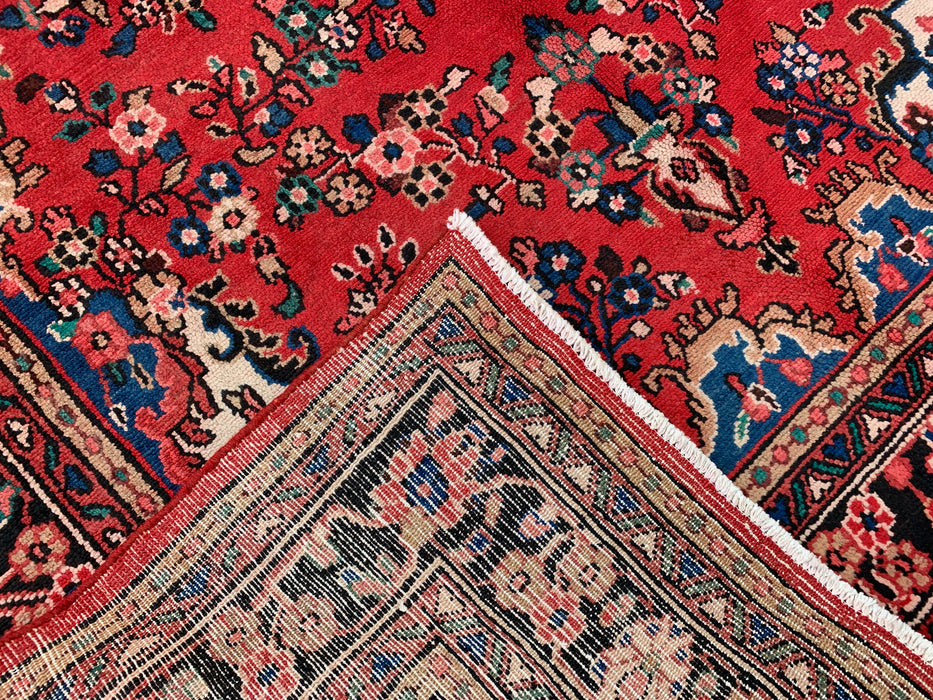 Handgemaakt Perzisch wollen vloerkleed 210x300 - Rood & marineblauw bloemenmedaillon Perzisch stijl kleed - Exacte afmeting 302 cm x 211 cm - KBHM-1024
