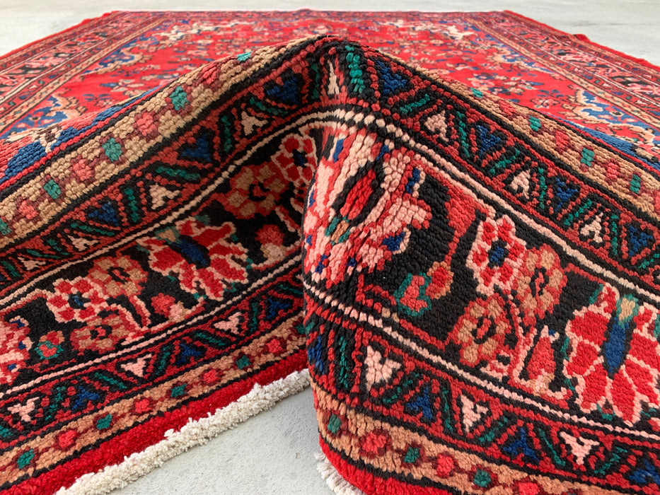 Handgemaakt Perzisch wollen vloerkleed 210x300 - Rood & marineblauw bloemenmedaillon Perzisch stijl kleed - Exacte afmeting 302 cm x 211 cm - KBHM-1024