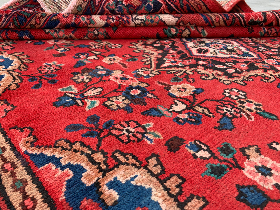 Handgemaakt Perzisch wollen vloerkleed 210x300 - Rood & marineblauw bloemenmedaillon Perzisch stijl kleed - Exacte afmeting 302 cm x 211 cm - KBHM-1024