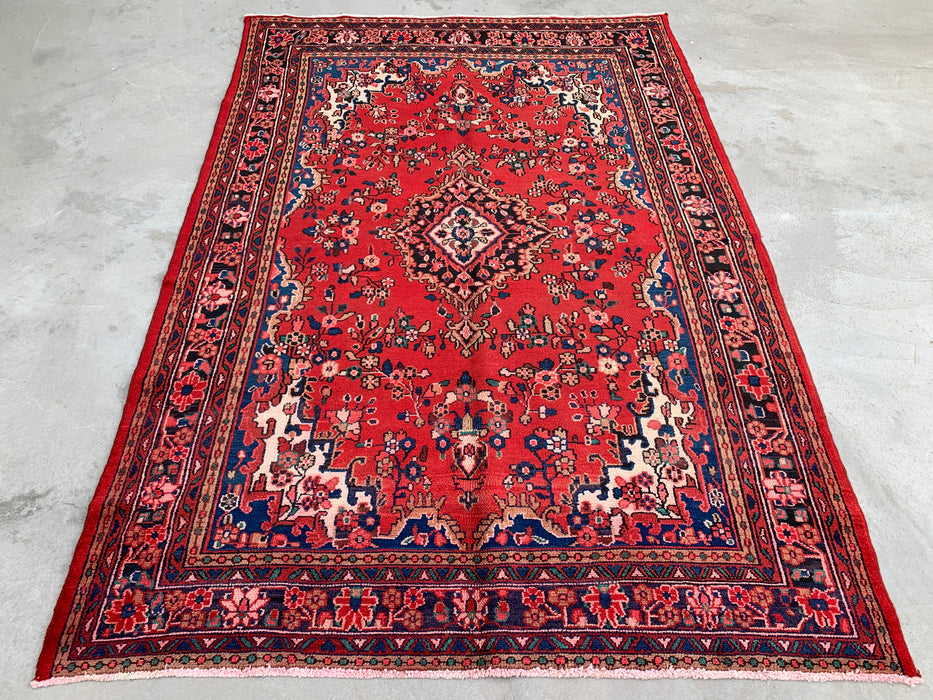 Handgemaakt Perzisch wollen vloerkleed 210x300 - Rood & marineblauw bloemenmedaillon Perzisch stijl kleed - Exacte afmeting 302 cm x 211 cm - KBHM-1024