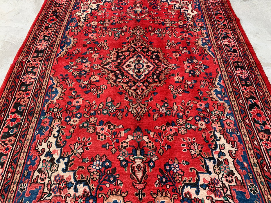 Handgemaakt Perzisch wollen vloerkleed 210x300 - Rood & marineblauw bloemenmedaillon Perzisch stijl kleed - Exacte afmeting 302 cm x 211 cm - KBHM-1024