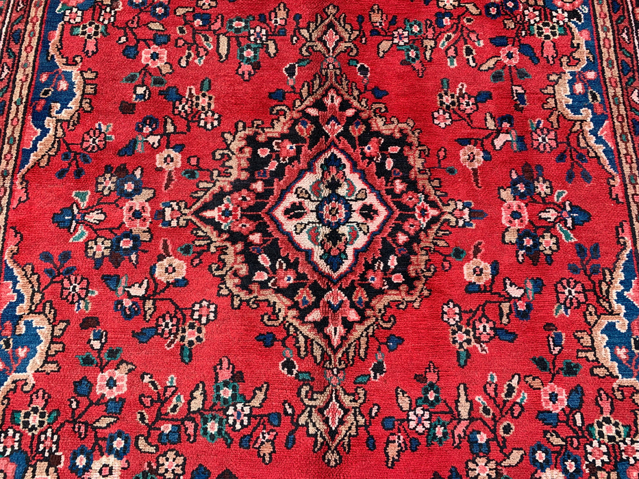 Handgemaakt Perzisch wollen vloerkleed 210x300 - Rood & marineblauw bloemenmedaillon Perzisch stijl kleed - Exacte afmeting 302 cm x 211 cm - KBHM-1024