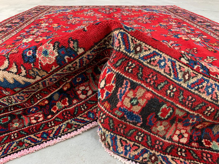 Handgemaakt Perzisch wollen vloerkleed 7x10 - Rood, marineblauw & ivoor traditioneel medaillon vloerkleed in Perzische stijl - Exacte afmeting 9'11" x 7'1" - KBHM-1025