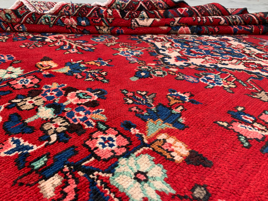 Handgemaakt Perzisch wollen vloerkleed 7x10 - Rood, marineblauw & ivoor traditioneel medaillon vloerkleed in Perzische stijl - Exacte afmeting 9'11" x 7'1" - KBHM-1025