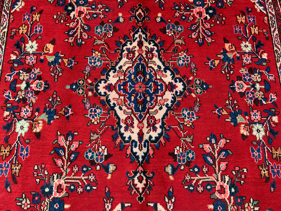 Handgemaakt Perzisch wollen vloerkleed 7x10 - Rood, marineblauw & ivoor traditioneel medaillon vloerkleed in Perzische stijl - Exacte afmeting 9'11" x 7'1" - KBHM-1025