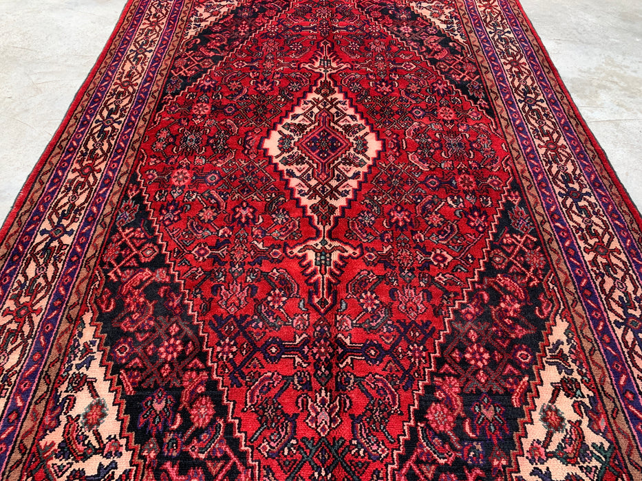 Handgemaakt Perzisch wollen vloerkleed 7x10 - Rood, marineblauw & ivoor traditioneel geometrisch medaillon Perzische stijl kleed - Exacte afmetingen 310 cm x 211 cm - KBHM-1026