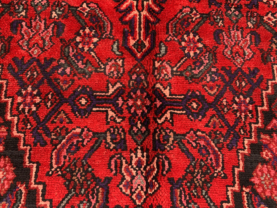 Handgemaakt Perzisch wollen vloerkleed 7x10 - Rood, marineblauw & ivoor traditioneel geometrisch medaillon Perzische stijl kleed - Exacte afmetingen 310 cm x 211 cm - KBHM-1026
