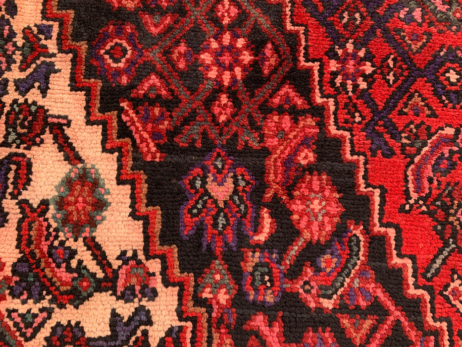 Handgemaakt Perzisch wollen vloerkleed 7x10 - Rood, marineblauw & ivoor traditioneel geometrisch medaillon Perzische stijl kleed - Exacte afmetingen 310 cm x 211 cm - KBHM-1026