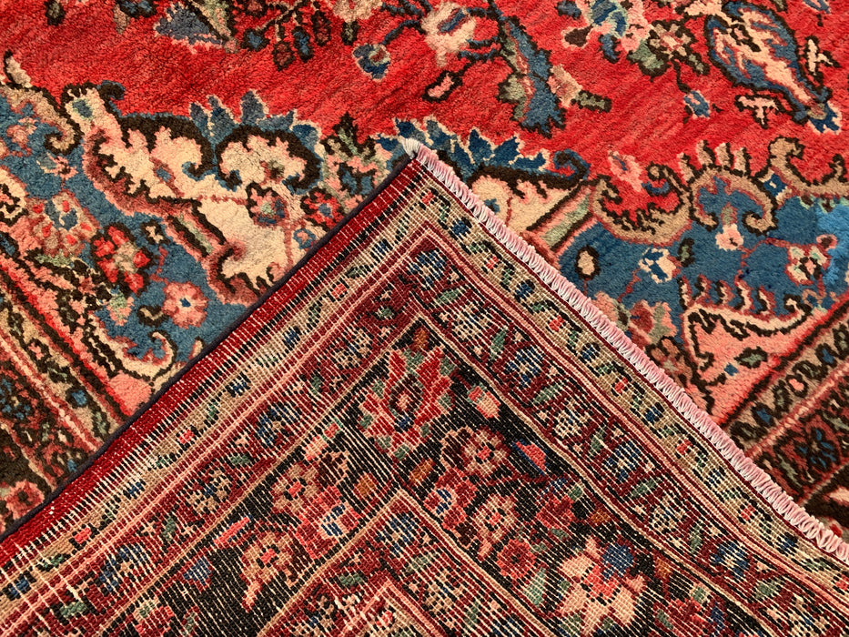 Handgemaakt Perzisch wollen vloerkleed 7x10 - Rood, blauw & ivoor traditioneel medaillon Perzisch stijl kleed - Exacte afmeting 312 cm x 213 cm - KBHM-1027