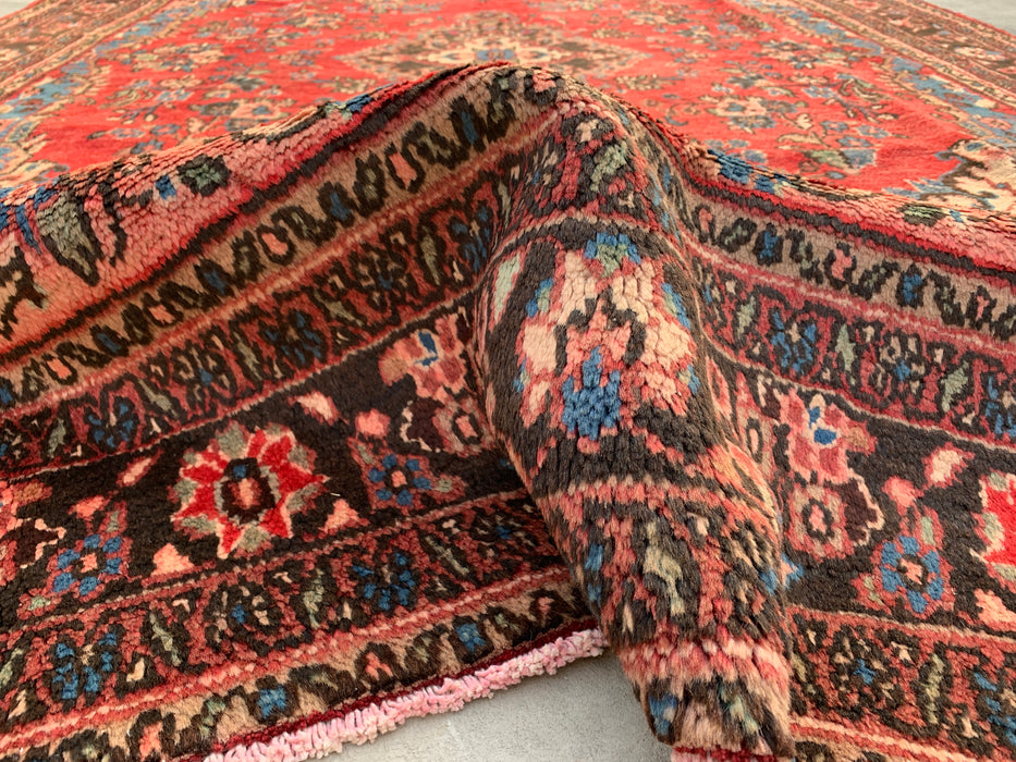Handgemaakt Perzisch wollen vloerkleed 7x10 - Rood, blauw & ivoor traditioneel medaillon Perzisch stijl kleed - Exacte afmeting 312 cm x 213 cm - KBHM-1027