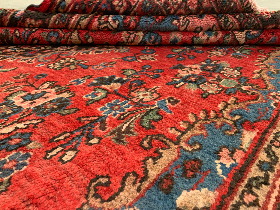Handgemaakt Perzisch wollen vloerkleed 7x10 - Rood, blauw & ivoor traditioneel medaillon Perzisch stijl kleed - Exacte afmeting 312 cm x 213 cm - KBHM-1027