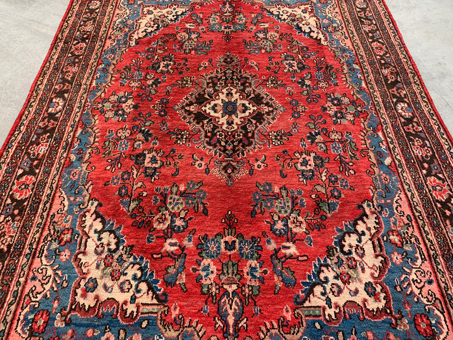 Handgemaakt Perzisch wollen vloerkleed 7x10 - Rood, blauw & ivoor traditioneel medaillon Perzisch stijl kleed - Exacte afmeting 312 cm x 213 cm - KBHM-1027