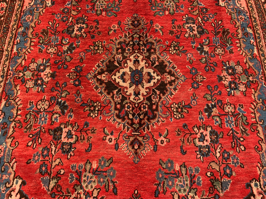 Handgemaakt Perzisch wollen vloerkleed 7x10 - Rood, blauw & ivoor traditioneel medaillon Perzisch stijl kleed - Exacte afmeting 312 cm x 213 cm - KBHM-1027