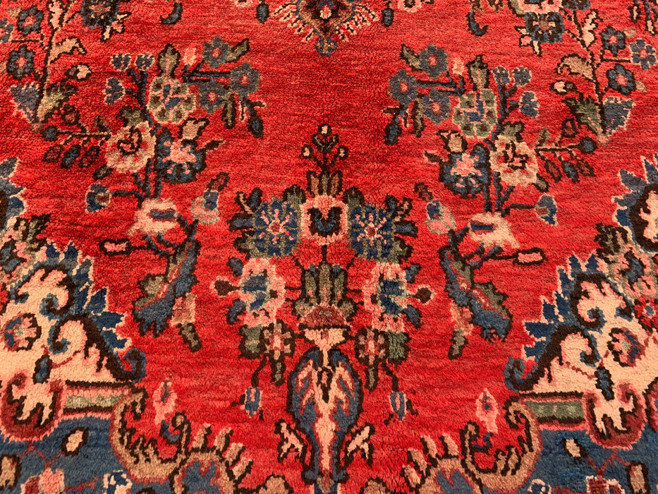 Handgemaakt Perzisch wollen vloerkleed 7x10 - Rood, blauw & ivoor traditioneel medaillon Perzisch stijl kleed - Exacte afmeting 312 cm x 213 cm - KBHM-1027