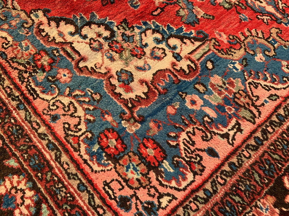 Handgemaakt Perzisch wollen vloerkleed 7x10 - Rood, blauw & ivoor traditioneel medaillon Perzisch stijl kleed - Exacte afmeting 312 cm x 213 cm - KBHM-1027