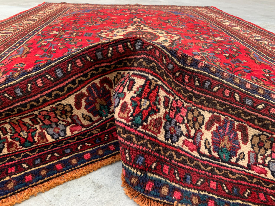 Handgemaakt Perzisch wollen vloerkleed 213x305 cm - Rood, blauw & ivoorkleurig traditioneel Perzisch tapijt met medaillon - Exacte afmetingen 310 cm x 221 cm - KBHM-1028
