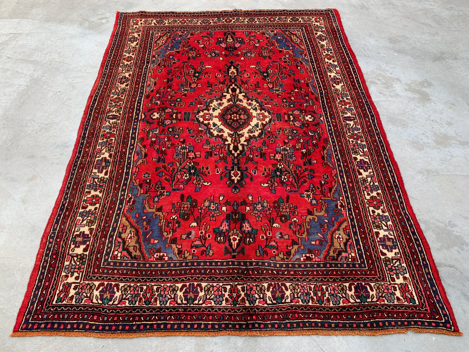 Handgemaakt Perzisch wollen vloerkleed 213x305 cm - Rood, blauw & ivoorkleurig traditioneel Perzisch tapijt met medaillon - Exacte afmetingen 310 cm x 221 cm - KBHM-1028