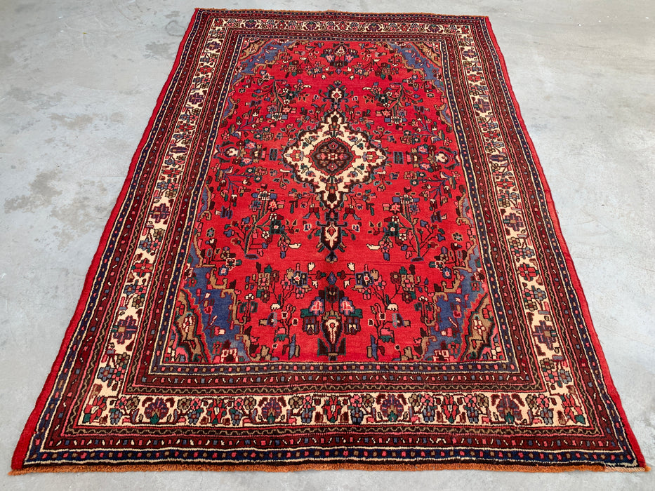Handgemaakt Perzisch wollen vloerkleed 213x305 cm - Rood, blauw & ivoorkleurig traditioneel Perzisch tapijt met medaillon - Exacte afmetingen 310 cm x 221 cm - KBHM-1028