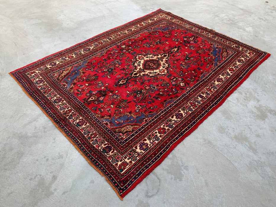 Handgemaakt Perzisch wollen vloerkleed 213x305 cm - Rood, blauw & ivoorkleurig traditioneel Perzisch tapijt met medaillon - Exacte afmetingen 310 cm x 221 cm - KBHM-1028