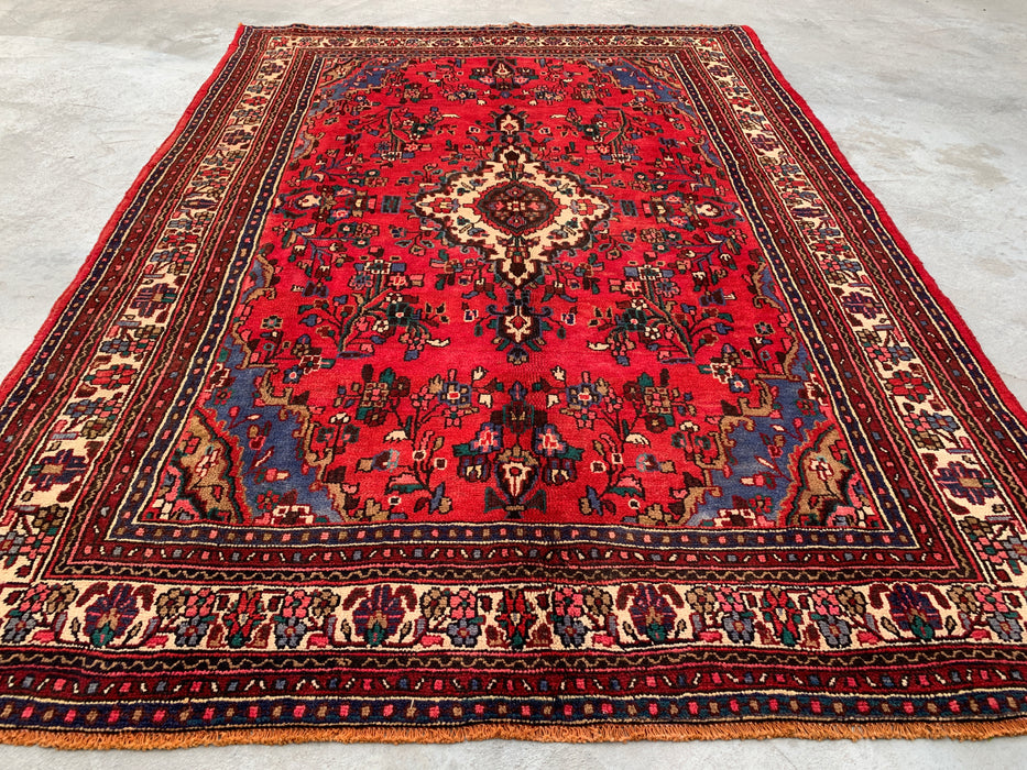 Handgemaakt Perzisch wollen vloerkleed 213x305 cm - Rood, blauw & ivoorkleurig traditioneel Perzisch tapijt met medaillon - Exacte afmetingen 310 cm x 221 cm - KBHM-1028