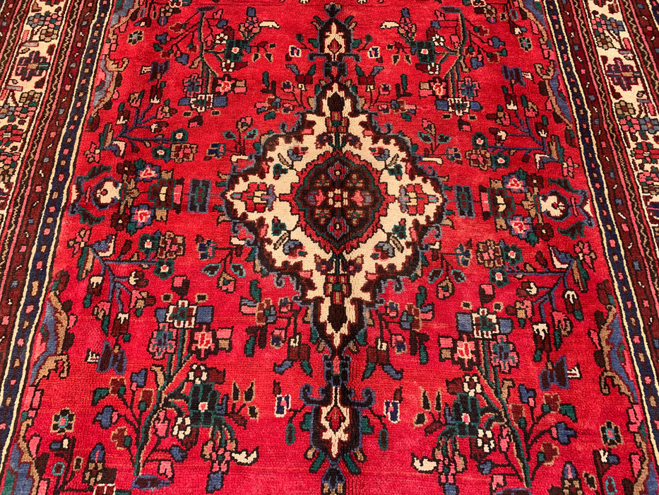 Handgemaakt Perzisch wollen vloerkleed 213x305 cm - Rood, blauw & ivoorkleurig traditioneel Perzisch tapijt met medaillon - Exacte afmetingen 310 cm x 221 cm - KBHM-1028