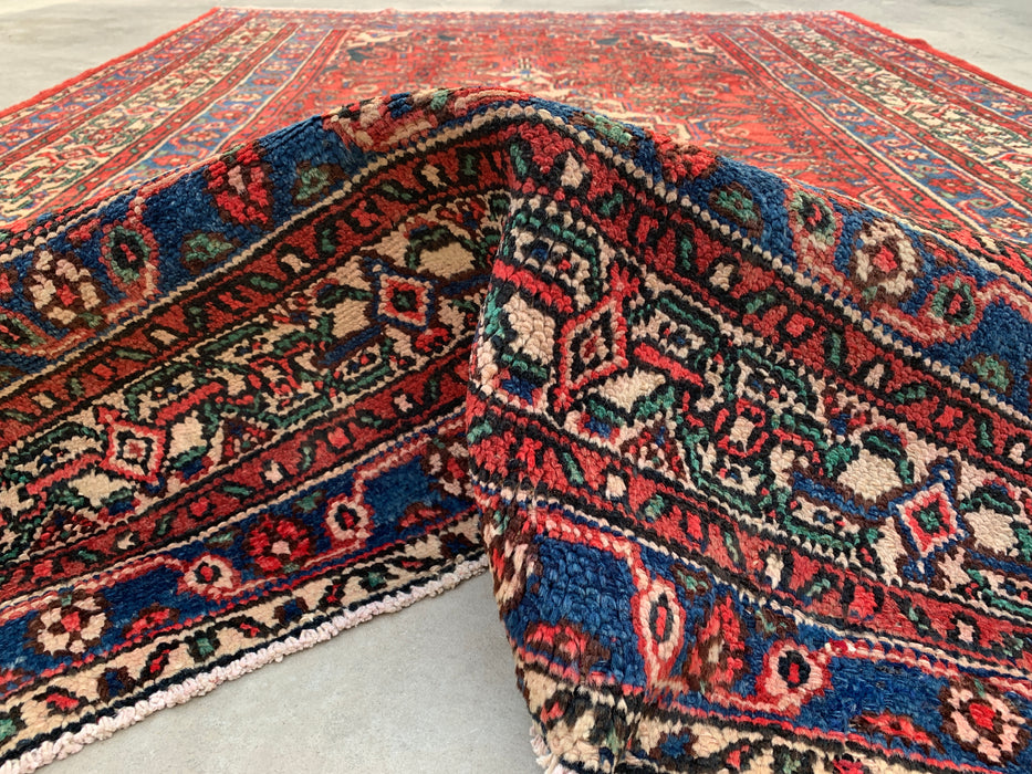 Handgemaakt Perzisch wollen vloerkleed 210x300 cm - Rood, blauw & ivoorkleurig traditioneel geometrisch medaillon Perzisch stijl kleed - Exacte afmeting 299,7 cm x 210,8 cm - KBHM-1029