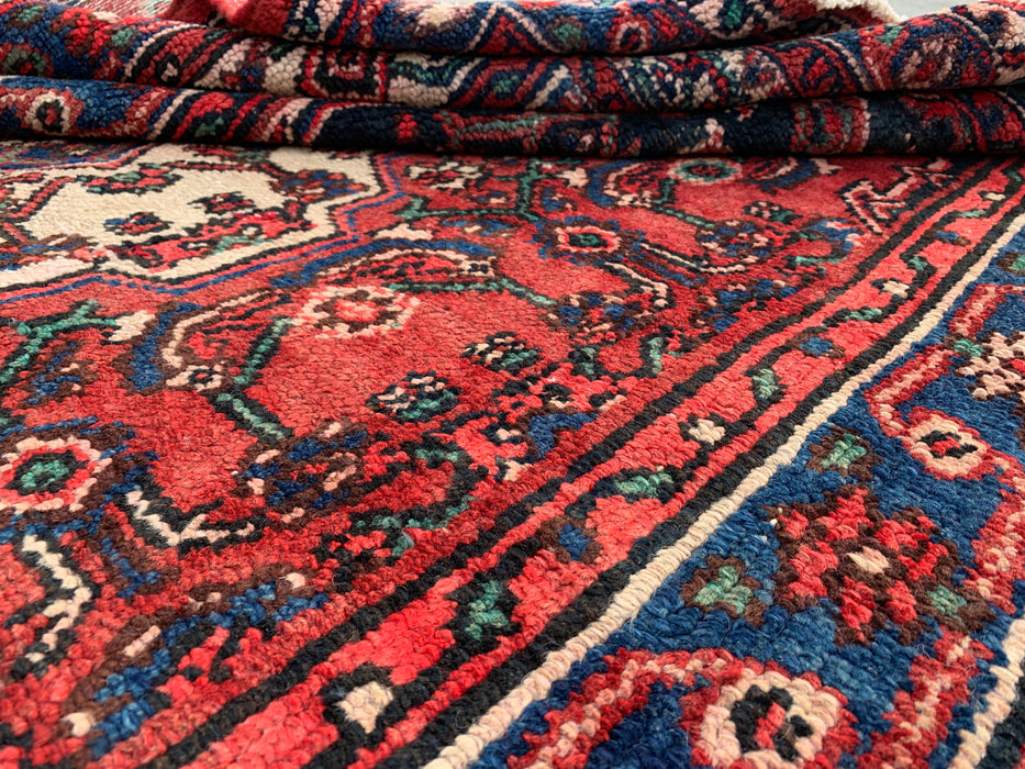Handgemaakt Perzisch wollen vloerkleed 210x300 cm - Rood, blauw & ivoorkleurig traditioneel geometrisch medaillon Perzisch stijl kleed - Exacte afmeting 299,7 cm x 210,8 cm - KBHM-1029