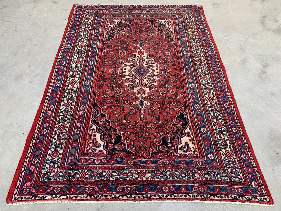 Handgemaakt Perzisch wollen vloerkleed 210x300 cm - Rood, blauw & ivoorkleurig traditioneel geometrisch medaillon Perzisch stijl kleed - Exacte afmeting 299,7 cm x 210,8 cm - KBHM-1029