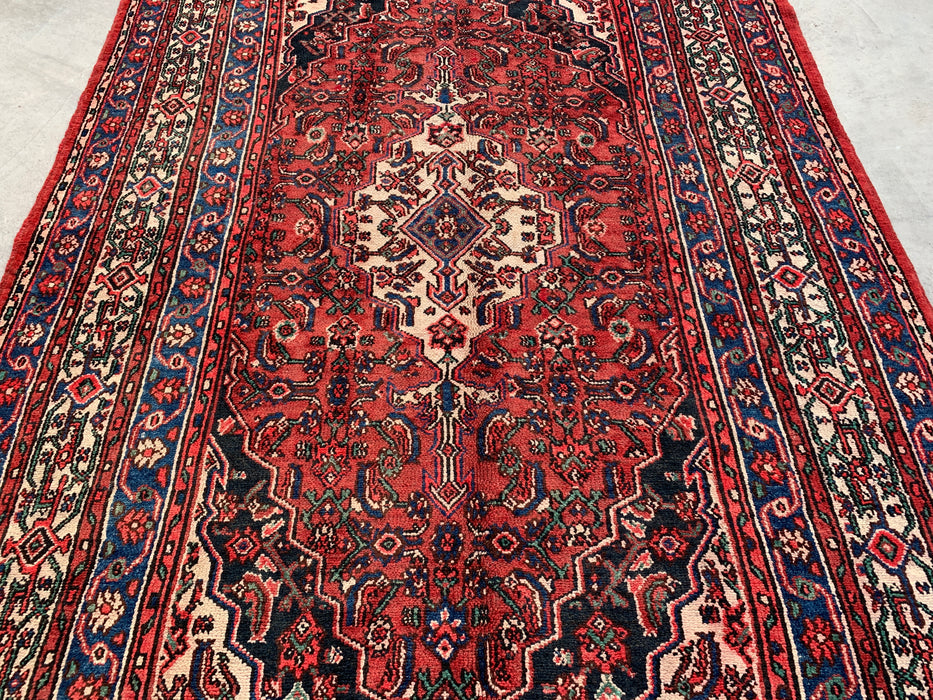 Handgemaakt Perzisch wollen vloerkleed 210x300 cm - Rood, blauw & ivoorkleurig traditioneel geometrisch medaillon Perzisch stijl kleed - Exacte afmeting 299,7 cm x 210,8 cm - KBHM-1029