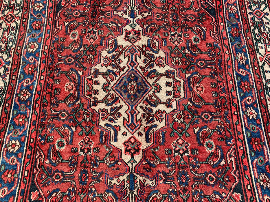 Handgemaakt Perzisch wollen vloerkleed 210x300 cm - Rood, blauw & ivoorkleurig traditioneel geometrisch medaillon Perzisch stijl kleed - Exacte afmeting 299,7 cm x 210,8 cm - KBHM-1029