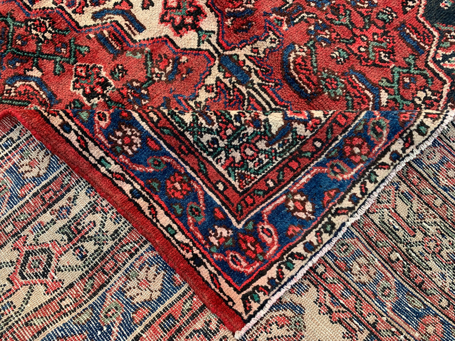 Handgemaakt Perzisch wollen vloerkleed 210x300 cm - Rood, blauw & ivoorkleurig traditioneel geometrisch medaillon Perzisch stijl kleed - Exacte afmeting 299,7 cm x 210,8 cm - KBHM-1029