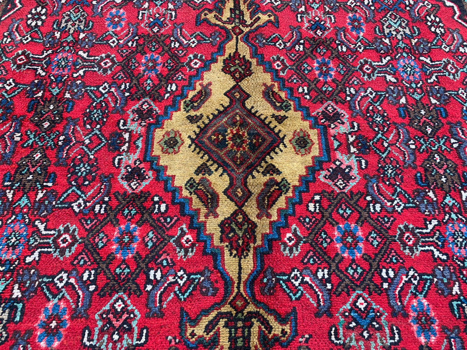 Handgemaakt Perzisch wollen vloerkleed 210x300 cm - Traditioneel Perzisch kleed met geometrisch medaillon in rood, marineblauw en goud - Exacte afmetingen 299,7 x 205,7 cm - KBHM-1030