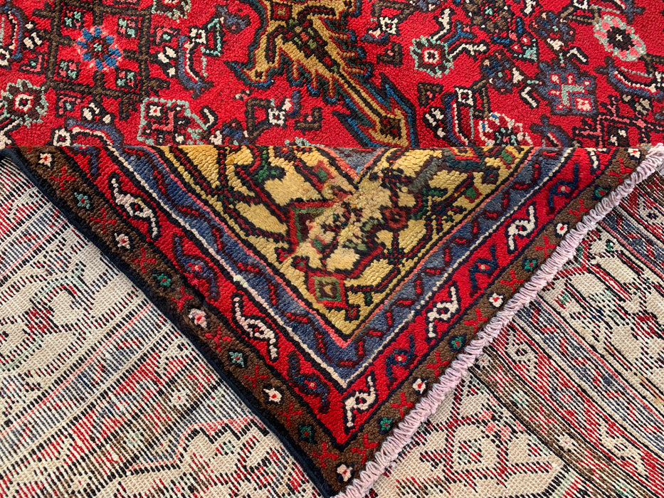Handgemaakt Perzisch wollen vloerkleed 210x300 cm - Traditioneel Perzisch kleed met geometrisch medaillon in rood, marineblauw en goud - Exacte afmetingen 299,7 x 205,7 cm - KBHM-1030