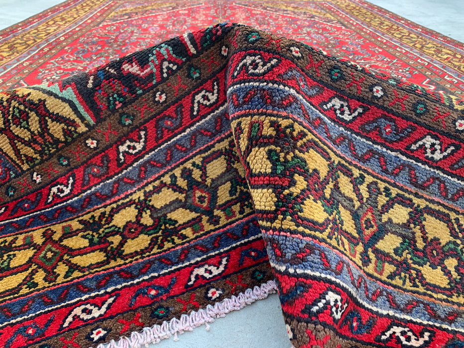 Handgemaakt Perzisch wollen vloerkleed 210x300 cm - Traditioneel Perzisch kleed met geometrisch medaillon in rood, marineblauw en goud - Exacte afmetingen 299,7 x 205,7 cm - KBHM-1030