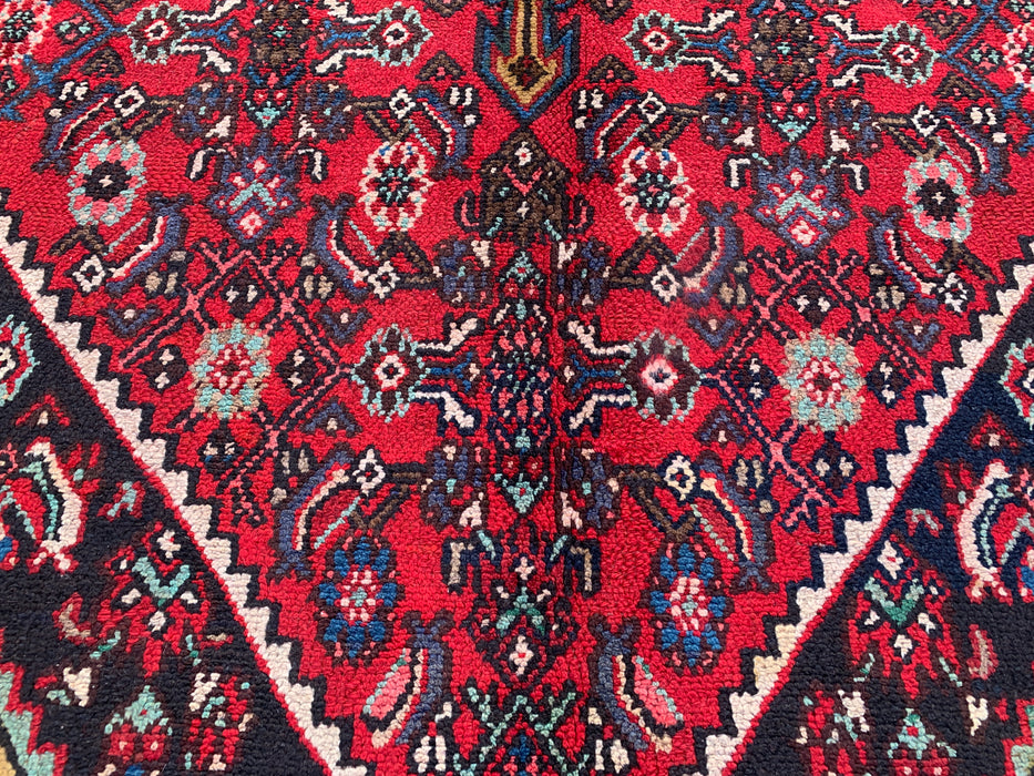 Handgemaakt Perzisch wollen vloerkleed 210x300 cm - Traditioneel Perzisch kleed met geometrisch medaillon in rood, marineblauw en goud - Exacte afmetingen 299,7 x 205,7 cm - KBHM-1030