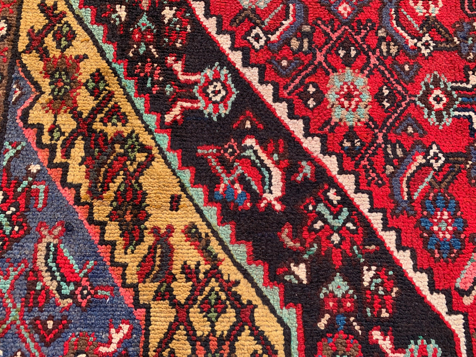 Handgemaakt Perzisch wollen vloerkleed 210x300 cm - Traditioneel Perzisch kleed met geometrisch medaillon in rood, marineblauw en goud - Exacte afmetingen 299,7 x 205,7 cm - KBHM-1030