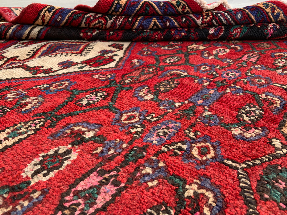 9'9 x 6'10 Handgeknoopt Perzisch wollen tapijt - Rood, ivoor & bruin traditioneel geometrisch medaillon Perzisch stijl tapijt - KBHM-1031
