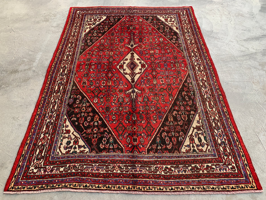 9'9 x 6'10 Handgeknoopt Perzisch wollen tapijt - Rood, ivoor & bruin traditioneel geometrisch medaillon Perzisch stijl tapijt - KBHM-1031