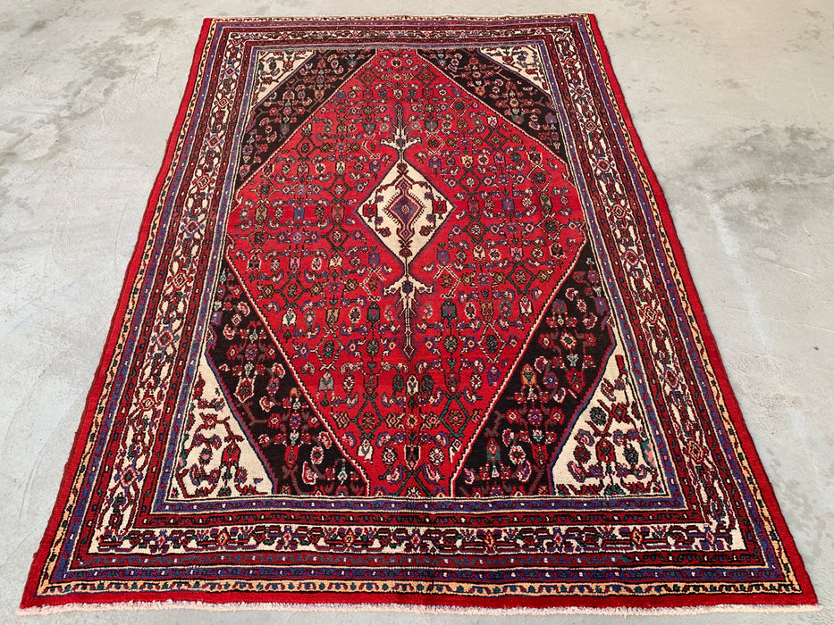 9'9 x 6'10 Handgeknoopt Perzisch wollen tapijt - Rood, ivoor & bruin traditioneel geometrisch medaillon Perzisch stijl tapijt - KBHM-1031
