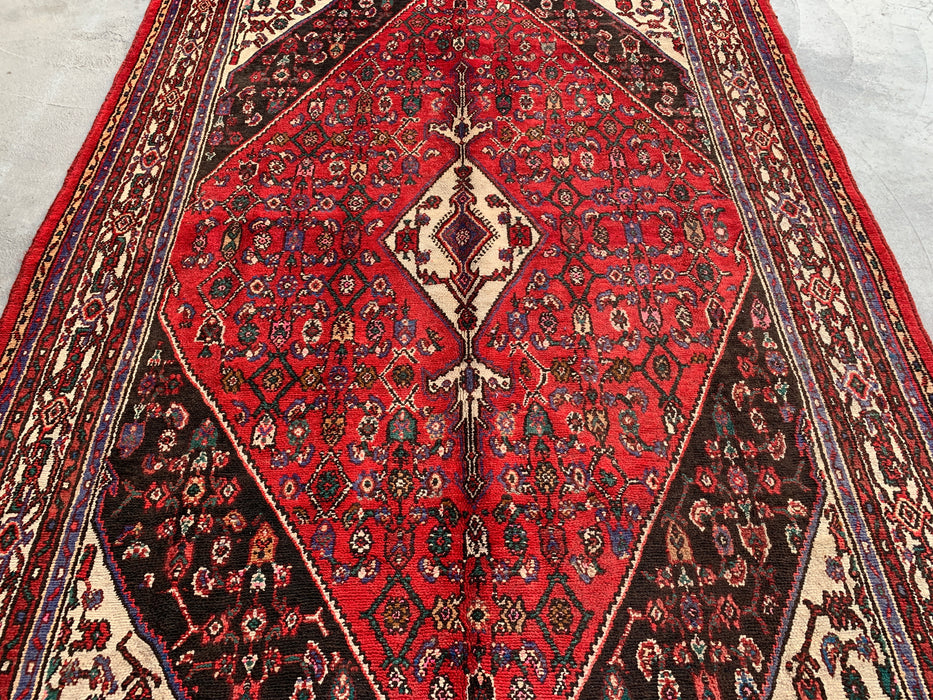 9'9 x 6'10 Handgeknoopt Perzisch wollen tapijt - Rood, ivoor & bruin traditioneel geometrisch medaillon Perzisch stijl tapijt - KBHM-1031