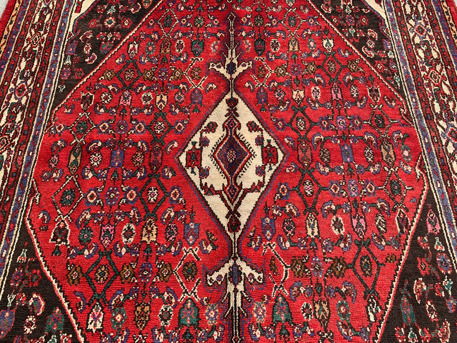 9'9 x 6'10 Handgeknoopt Perzisch wollen tapijt - Rood, ivoor & bruin traditioneel geometrisch medaillon Perzisch stijl tapijt - KBHM-1031